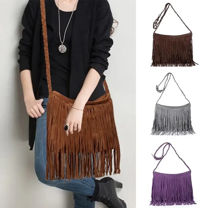 Sac à bandoulière en cuir à franges pour femmes