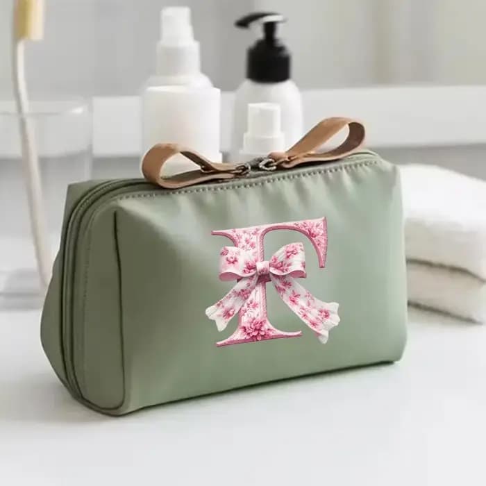 Sac à main pour femme avec 26 lettres florales en forme de nœud, trousse de maquillage, sac de range