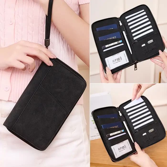 Porte-documents de voyage noir avec fermeture éclair longue