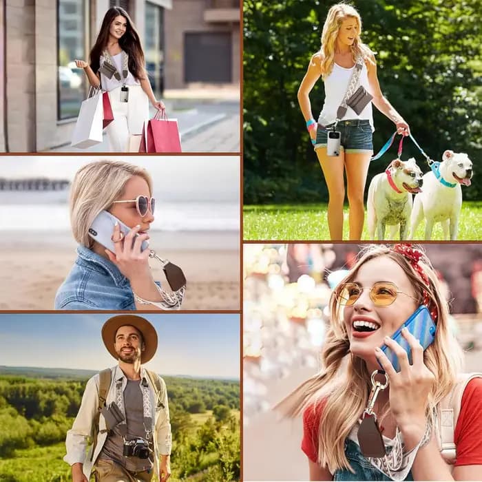 Sangle de téléphone réglable de style bohème avec sac portefeuille détachable pour femmes