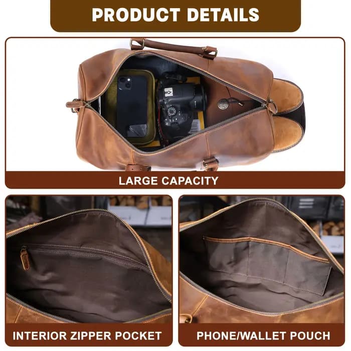 Sac de voyage vintage en cuir pleine fleur pour homme S.WORKER