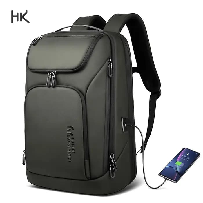 Sac à dos de voyage multifonctionnel HK 17'' pour ordinateur portable, avec port USB, étanche, pour
