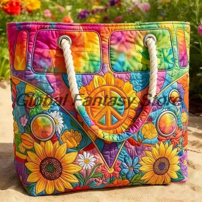 Sac de plage matelassé style hippie vintage