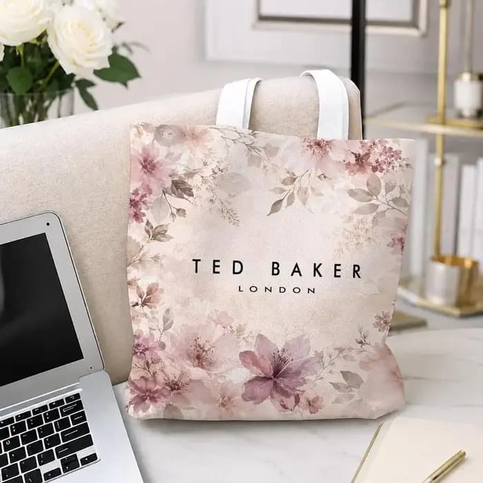 Sacs de rangement de la marque Ted Baker, sac fourre-tout en toile, pliable, réutilisable, pour les courses, les cadeaux, les trajets domicile-travail