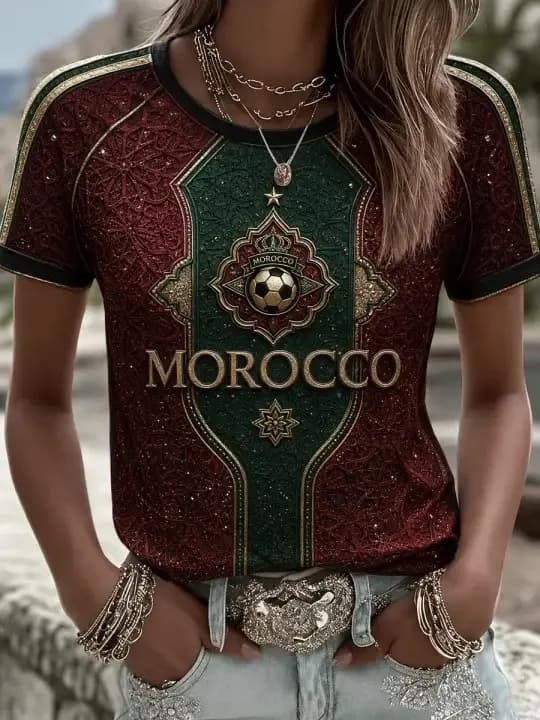 T-shirt de supporter de football du Maroc à manches courtes, respirant, séchage rapide, style street