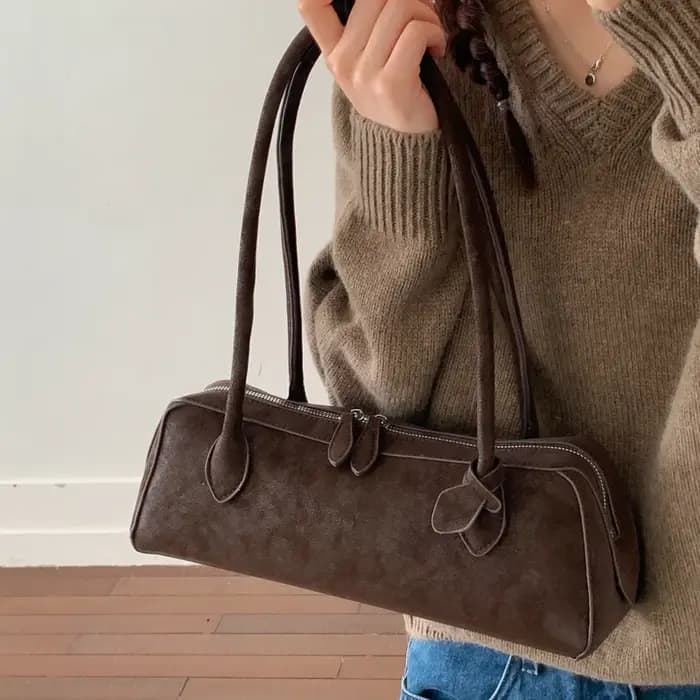 Sac à bandoulière long en daim vintage 2026 Nouveau sac