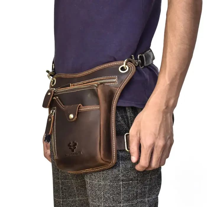 HUMERPAUL Sac de jambe de cuisse en cuir véritable poches multifonctions sac à bandoulière sac de hanche pour homme
