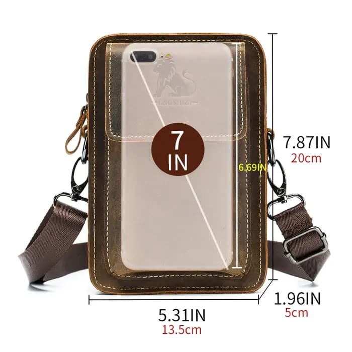Crazy Horse peau hommes portant ceinture téléphone taille sac couche supérieure