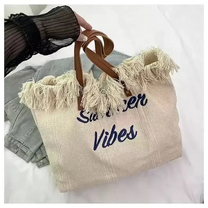 Sac fourre-tout en toile grande capacité avec lettres brodées