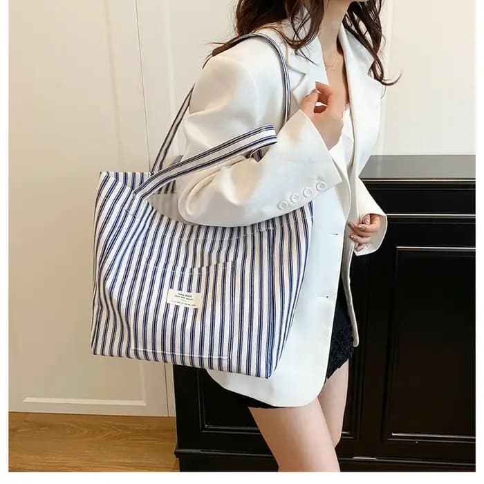 Sac fourre-tout en toile à rayures verticales