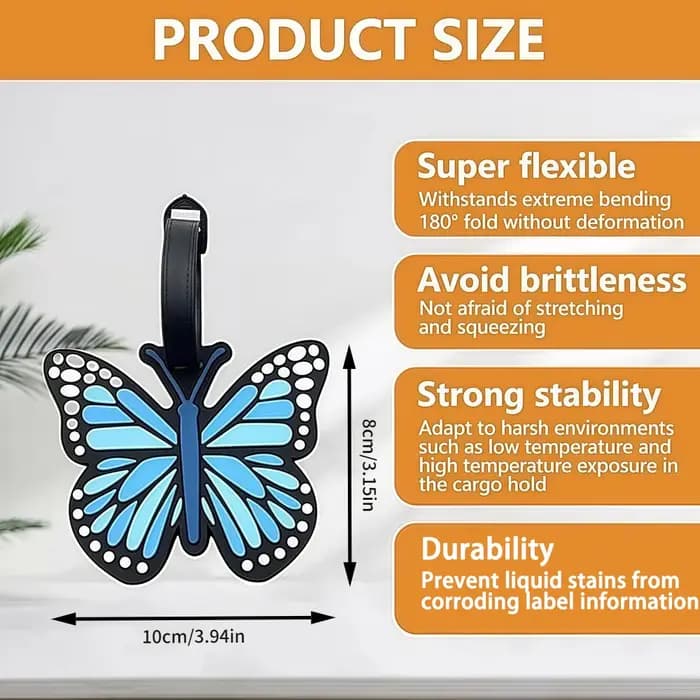 Étiquette de bagage en forme de papillon avec sangle