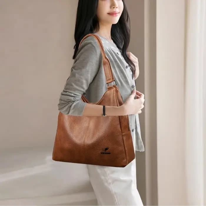 Sac fourre-tout de luxe à trois couches en cuir véritable pour femme
