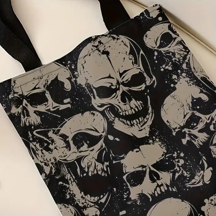 Sac fourre-tout imprimé crâne – Sac à main réutilisable en polyester durable