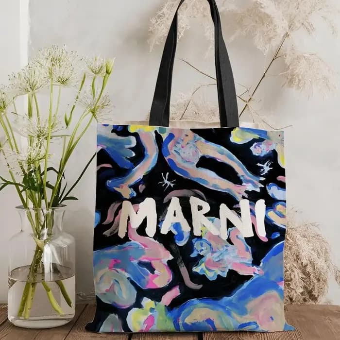 Sacs de rangement de la marque de mode M-Marni, sac fourre-tout en toile imprimé double face, sac à