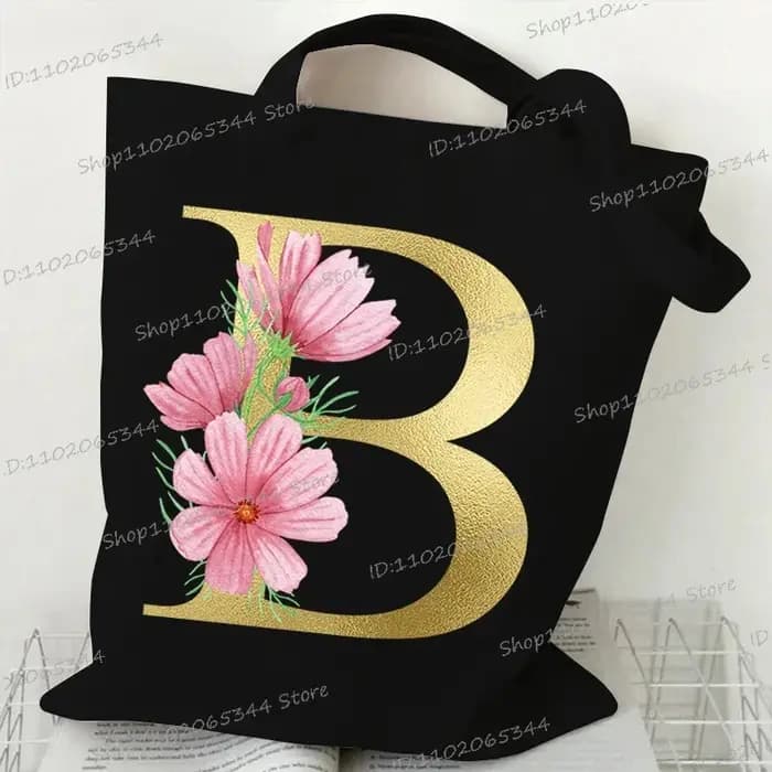 26 sacs fourre-tout floraux Alphabet doré pour femmes grande capacité toile décontracté nouvelle fleur