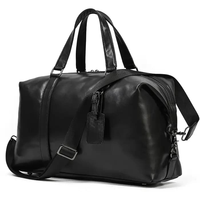 MAHEU – sac de voyage noir en cuir de vache pour hommes et femmes