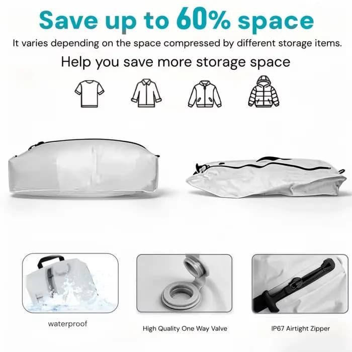 Sac de compression sous vide 17L avec pompe à air en tissu composite TPU pour vêtements de voyage et organisation de valise réutilisable