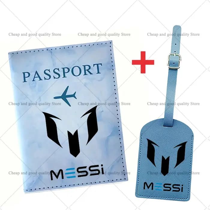 Messi Travel Essentials : Porte-passeport anti-RFID + Ensemble d'étiquettes de bagages en cuir pour
