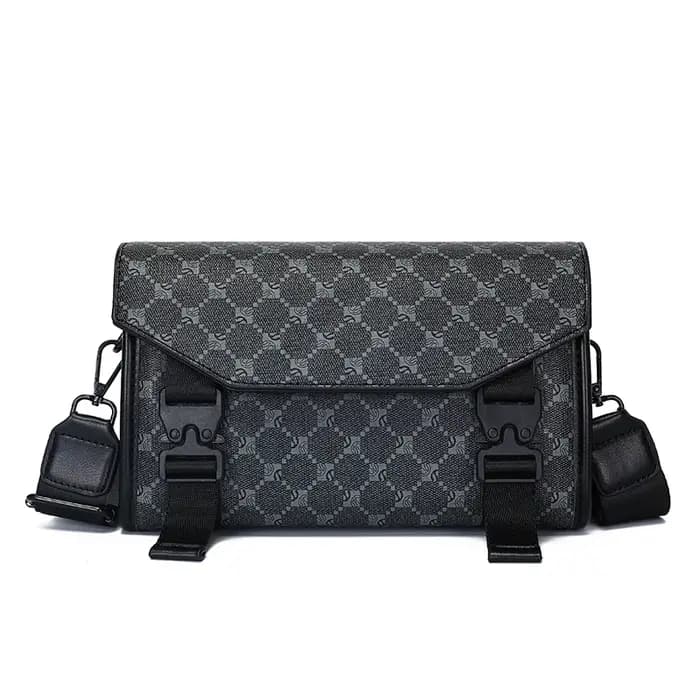Sac bandoulière classique imprimé pour homme – Sac à bandoulière gris à motif géométrique avec ferme