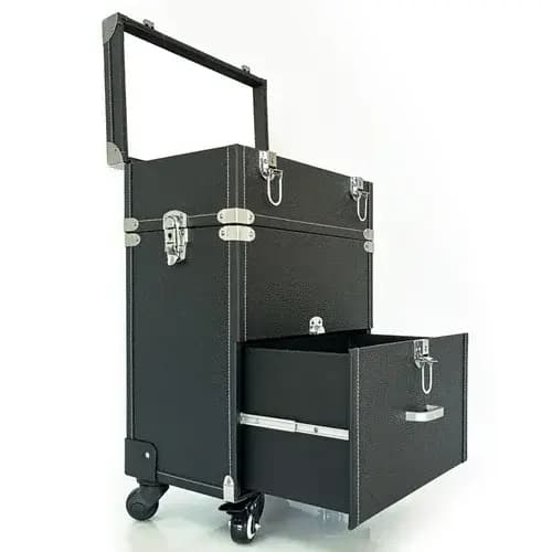 Valise de Maquillage à Roulettes pour Femme, Chariot de Voyage, Étui Cosmétique, Miroir Multicouche