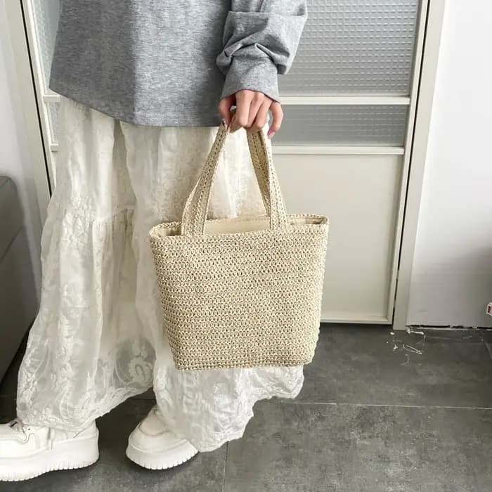 Nouveau Sac Fourre-tout Polyvalent Décontracté en Tissu Couleur Unie avec Fermeture Éclair Grande Capacité et Poignée Supérieure – Collection Printemps/Automne 2026 – Sac de Plage Ambiance Vacances