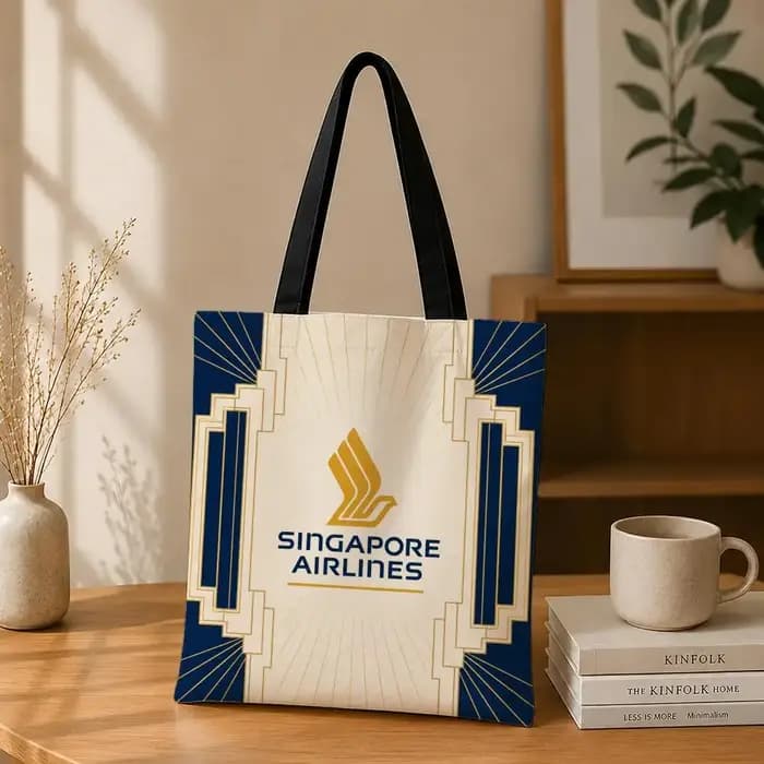Sac de rangement en toile de la compagnie aérienne Singapore Airlines, adapté pour le travail, l'école et les trajets quotidiens, sac de courses réutilisable.