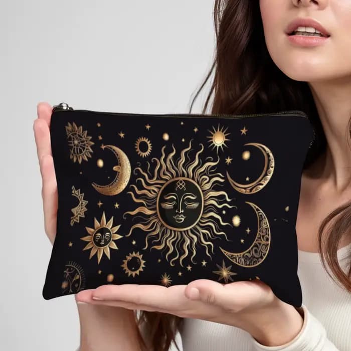 Sac à cosmétiques magique soleil-lune-étoile ambiance mystique exotique cadeau idéal pour les amateurs de thème