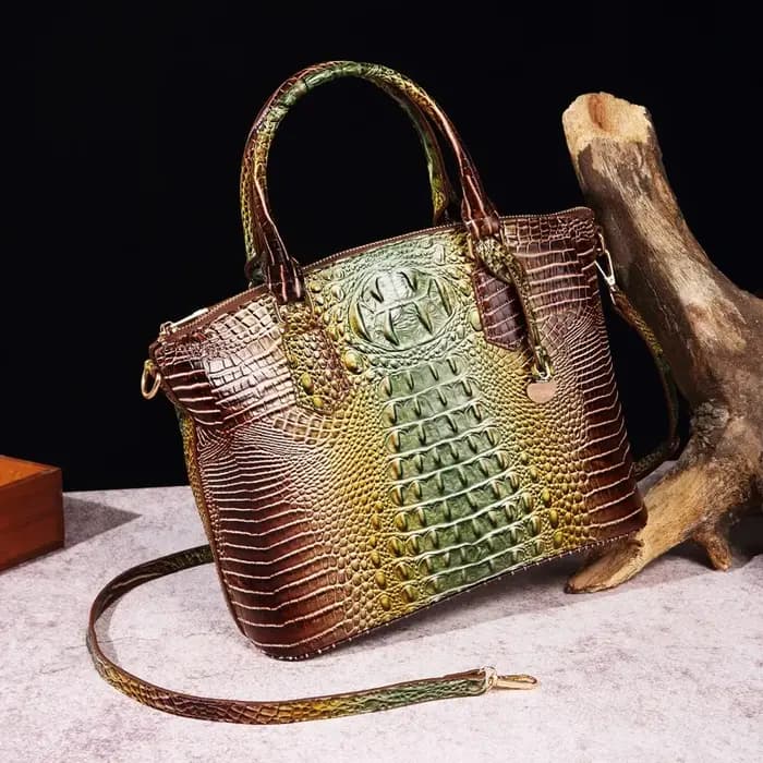 Sac à bandoulière en cuir gaufré croco grande capacité