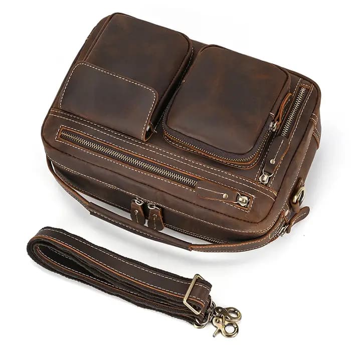 Grand sac à bandoulière en cuir véritable pour hommes