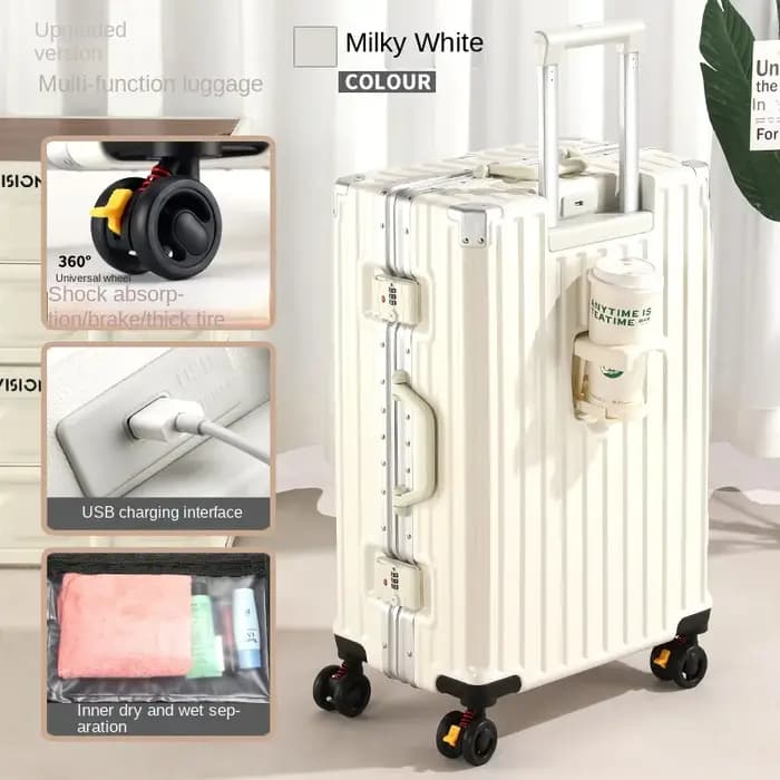 Valise multifonction frein roue bagages avec chargement USB cadre en aluminium valise cabine de voya