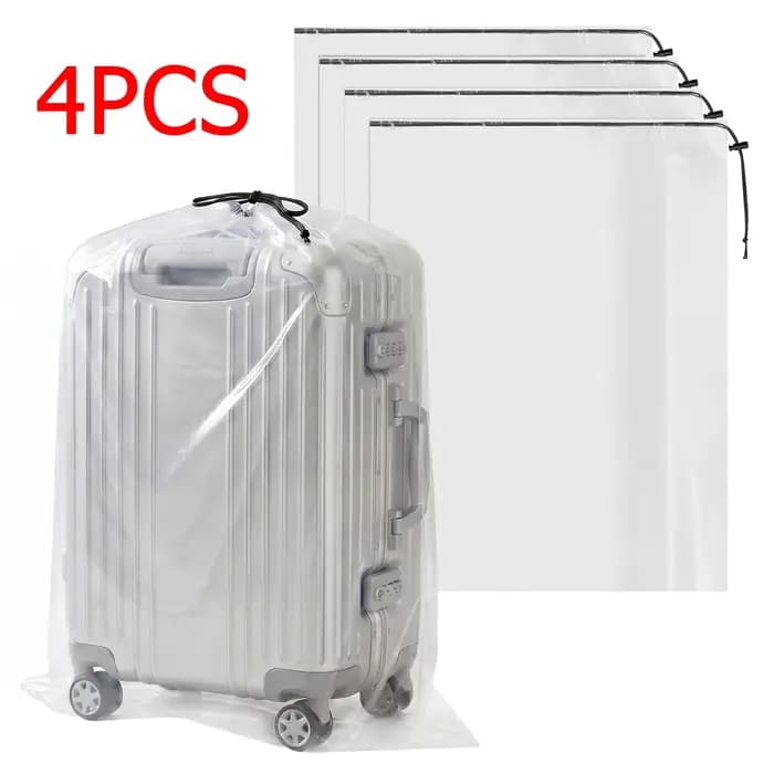 Lot de 4 housses de protection transparentes pour valises avec cordon de serrage