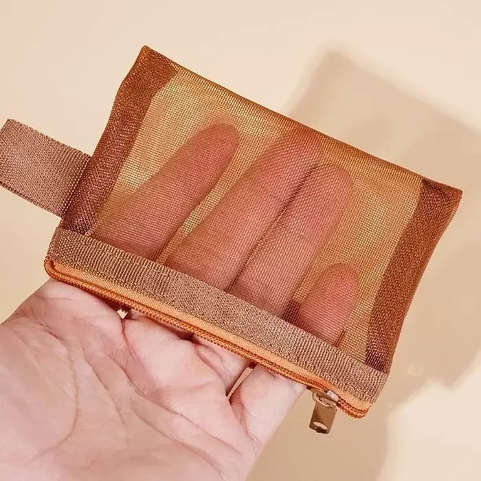 Mini sac de rangement en maille avec fermeture éclair