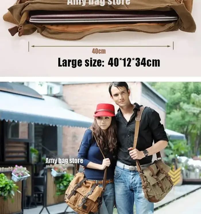 Grand Sac à Bandoulière en Toile et Cuir pour Homme