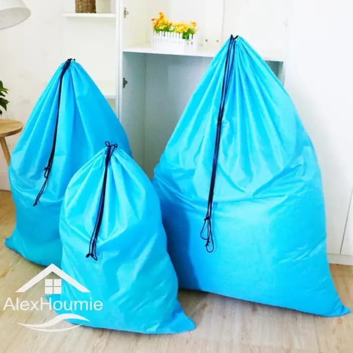 Sac à linge extra large noir et bleu avec ficelle de proximité