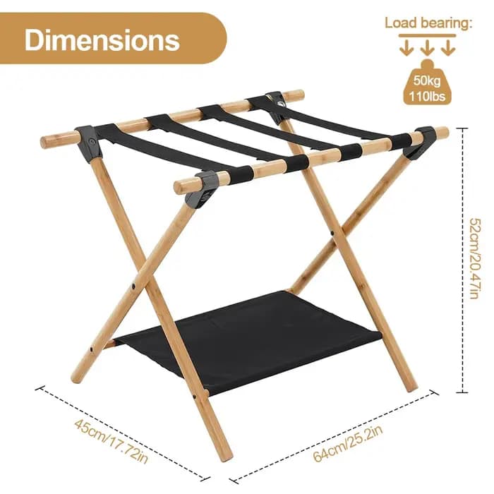 Support de Valise Portable en Bambou Pliable pour Chambre d'Hôtel