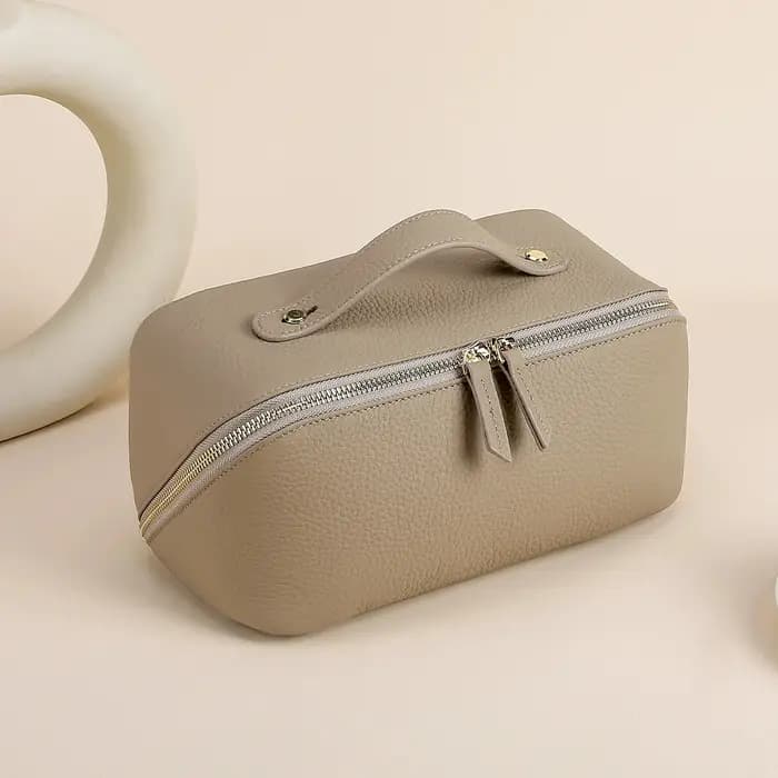 Sac à cosmétiques en cuir véritable de grande capacité pour femme ou fille