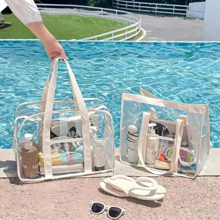 Sac de rangement transparent à fermeture éclair avec poignée