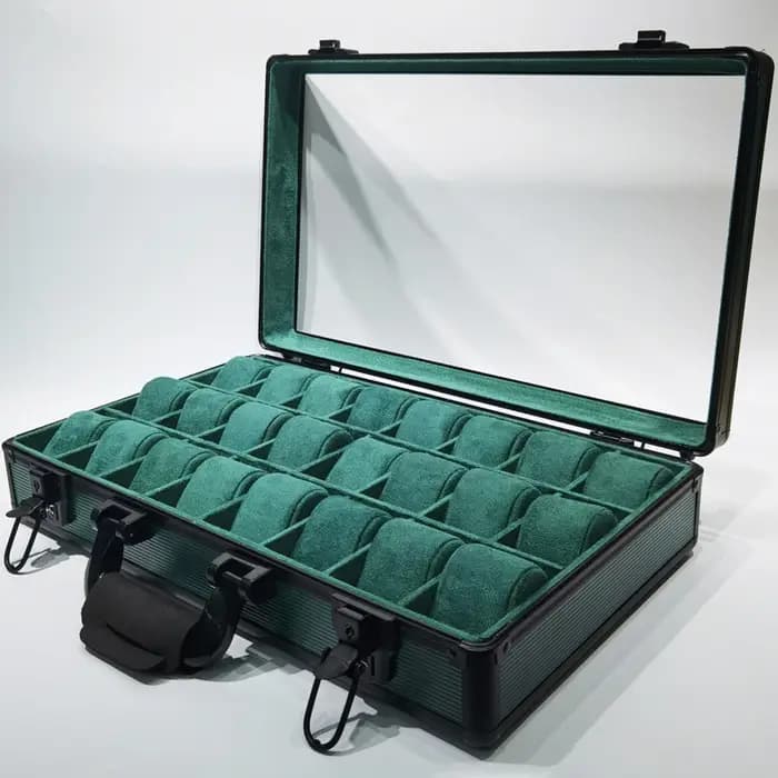Boîte de montre à 24 fentes, organisateur de montres-bracelets, valise de grande capacité, présentoir de rangement de montre, couvercle Transparent, boîtes de montres