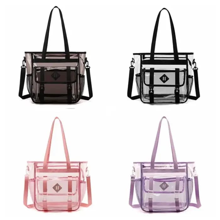 Sac à main de plage transparent couleur bonbon, grande capacité, multi-poches, sac bandoulière en gelée, en cuir PU, séparation sec-humide