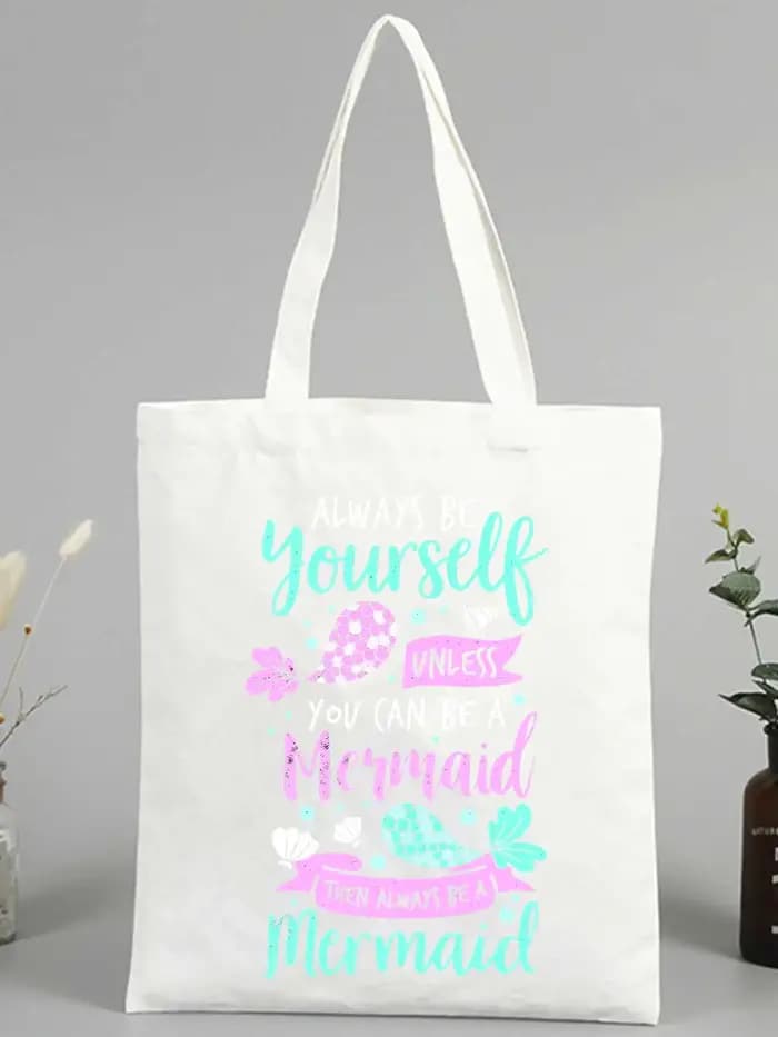 Sac fourre-tout en toile pour femme avec imprimé créatures fantastiques et graphisme style slogan