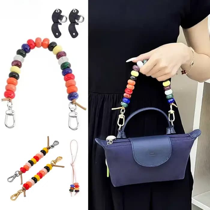 Chaîne décorative perlée pour sac Longchamp – Sangle colorée pour sac à main