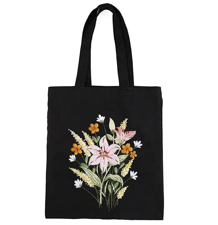 Kit de broderie de sac à main en toile florale pour débutants, sac fourre-tout en toile à motif, fou