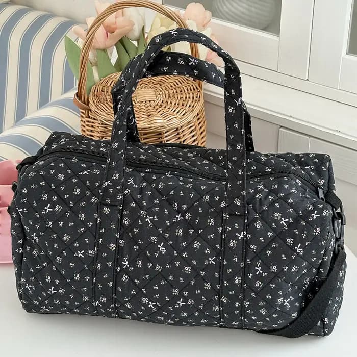 Sac de voyage matelassé en coton avec fermeture éclair, sac de sport imprimé Floral, sac de nuit pou