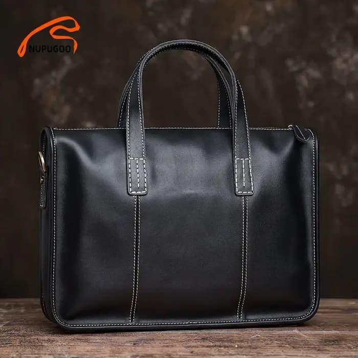NUPUGOO – serviette d'affaires en cuir véritable pour hommes