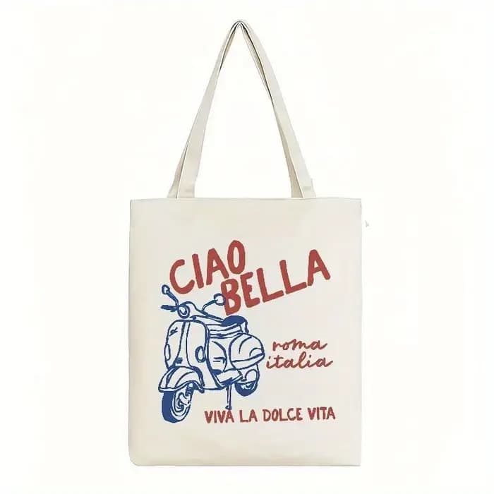 Sac fourre-tout en toile à motif Ciao Bella Roma Italia, adapté à un usage quotidien, aux courses, à
