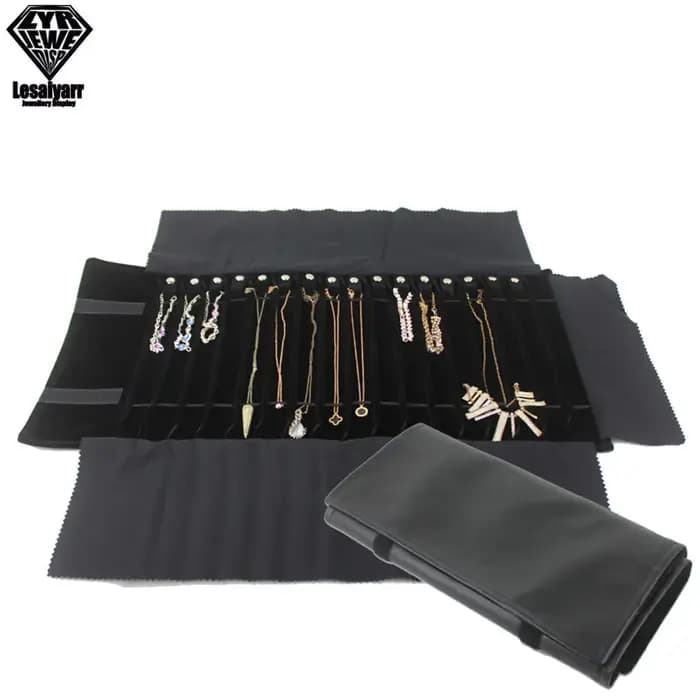 Étui de voyage portable en velours pour bijoux, sac de rangement pour colliers, chaînes, bracelets,