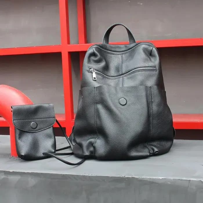 Sac à dos antivol en cuir véritable pour femme