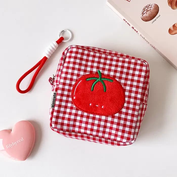 Trousse de Maquillage Carrée à Motif Tomate Cartoon