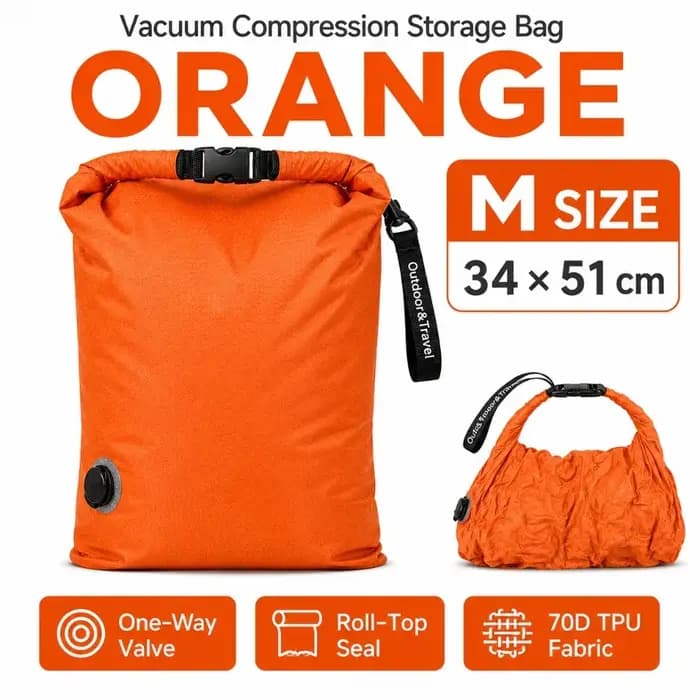 Sac de compression sous vide de voyage 70D TPU étanche avec fermeture roll-top et valve unidirectionnelle pour vêtements de camping