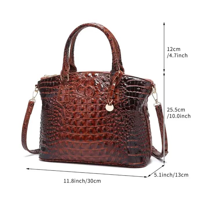 Sac à bandoulière en cuir gaufré croco grande capacité